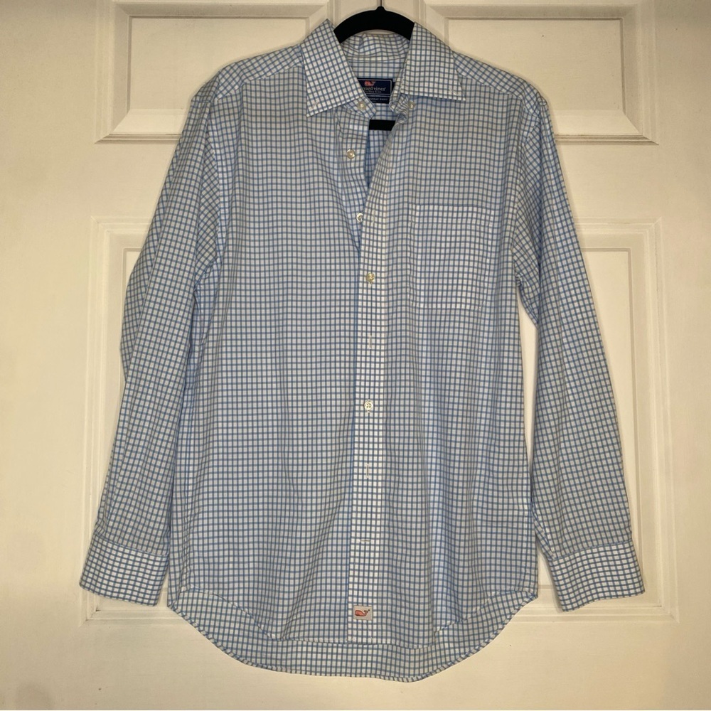 Vineyard Vines Classic Fit Button Murray Shirt in Blue & White Plaid Size Small